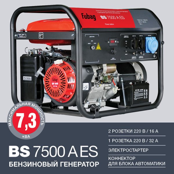 FUBAG Бензиновый генератор с электростартером и коннектором автоматики BS 7500 A ES в Чите фото